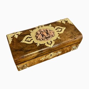 Victorian Burr Walnut and Brass Mounted Jewellery Box, 1880s