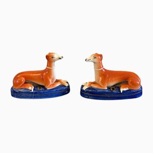 Antique Staffordshire Greyhound Inkwells, 1880s, Set of 2
