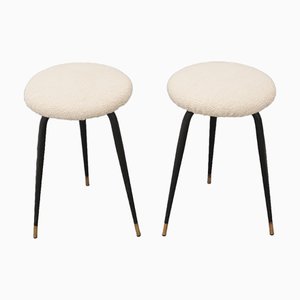 White Bouclé Stools, 1950s, Set of 2