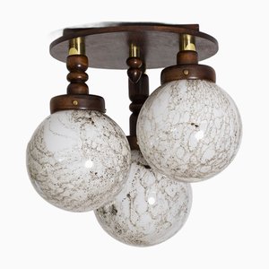 Kunstglas & Holz Deckenlampe, Tschechoslowakei, 1970er