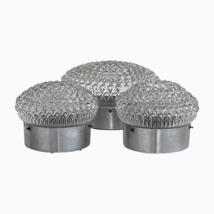 Glass and Metal Wall Sconces, 1970s, Set of 3