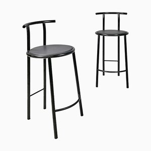 Postmoderne Italienische Hocker aus schwarzem Metall & Kautschuk von Fly Line, 1990er, 2er Set