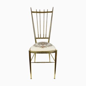 Vintage Chiavari Chair with Tapestry Seat in Brass