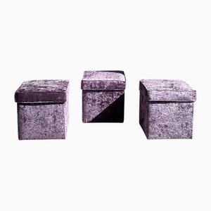 Velvet Ottomans, 1970s, Set of 3