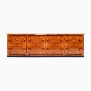 Italian Sideboard in Burlwood with Brass Details from Glam Furniture, Italy, 1970s