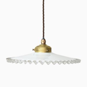 Lampe à Suspension Frill en Verre Laiteux, France, 1930s