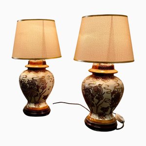 Vintage Porcelain Ginger Jar Lamps, 1960s, Set of 2