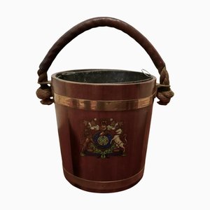 19th Century Royal Navy Oak Fire Bucket with Plymouth Armorial Crest, 1870s