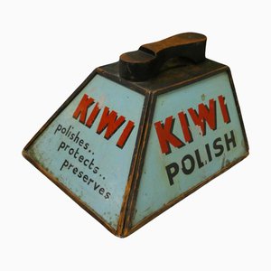 Scatola per lustrascarpe pubblicitaria Kiwi Boot Polish con poggiascarpe, anni '20