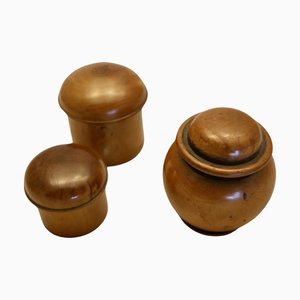 Sycamore Treen Pots with Lids the Pots Have a Rich Colour, Set of 3
