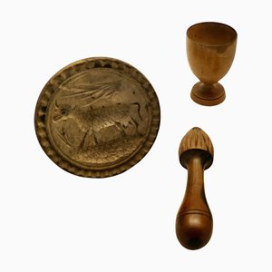 Treen Kitchenalia et Butter Marqueur, Set de 3