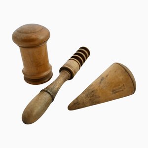 19th Century Hand Made Treen Pounce, Plumb Bob, Bodkin, Set of 3