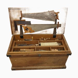 19th Century Carpenters Pine Tool Chest and Tools, 1900s