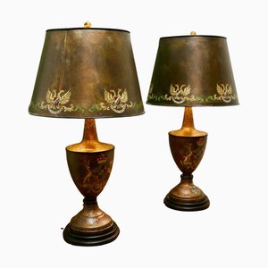 Large Bronze Coloured Toleware Table Lamps, 1960s, Set of 2