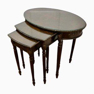 Tables Gigognes en Ronce de Noyer, 1920s, Set de 3