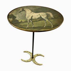 Petite French Brass Wine Table on a Horse Riding Theme, 1920s