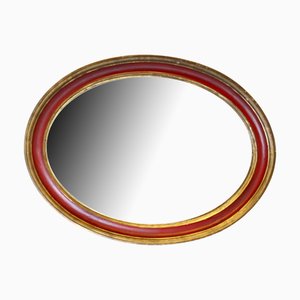 Large Oval Gilt and Red Wall Mirror