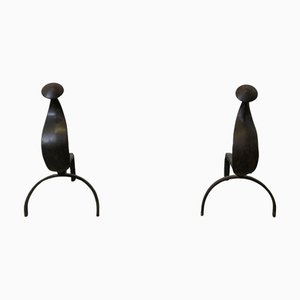 Chenets Gothiques en Fer, France, 1800, Set de 2
