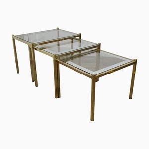 Art Deco Glasspiegel & Messing Satztische, 1960er, 3 . Set