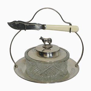 Silver Plated and Glass Butter Dish, 1920s