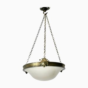 Lampada da soffitto Arts & Crafts a forma di opalescente con paralume a forma di ciotola, inizio XX secolo