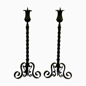 Large Vintage Wrought Iron Candleholders, 1960, Set of 2