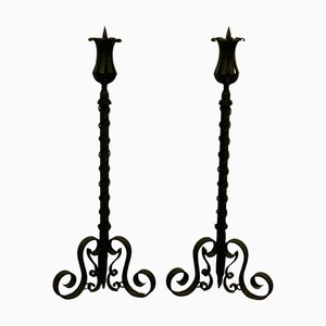 Candelabros grandes de hierro forjado, 1960. Juego de 2