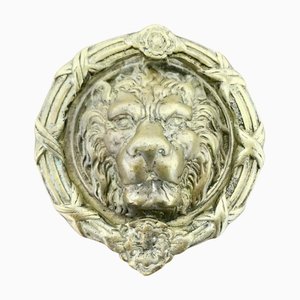Heavy Gothic Lions Mask Brass Door Knocker, 1950s