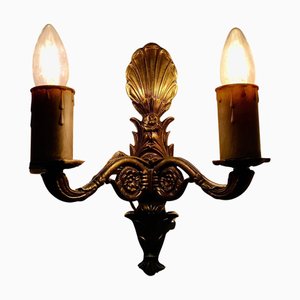 Brass Twin Wall Lights, 1920s, Set of 6