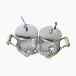 Versilberte Vintage Einkochtöpfe auf Ständer, 1960, 2er Set