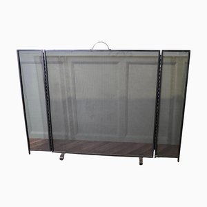 Large Folding Black Iron Mesh Fire Guard, 1960s