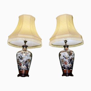 Large Vintage Japanese Satsuma Lamps, 1960, Set of 2