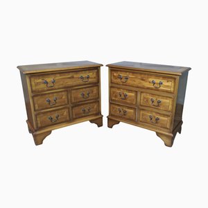 Yew Wood Bedside Chest of Drawers, 1970s, Set of 2