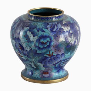 Blue Cloisonne Vase with Floral Decor
