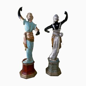Figurines Homme et Femme Sculptées, Italie, 19ème Siècle, Set de 2