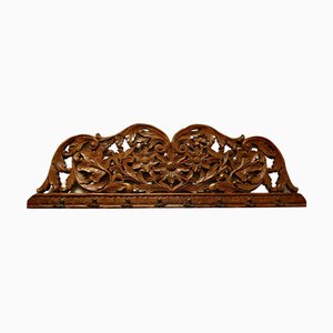 19th Century Carved Teak Wall Hanging Coat Rack, 1900s