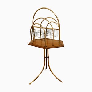 Victorian Golden Oak and Brass Revolving Magazine Rack, 1880