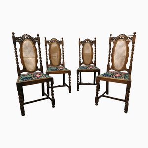 Victorian Barley Twist Oak Dining Chairs, 1880s, Set of 4