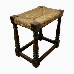 Woven Rush Seated Oak Joint Stool