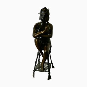 Bronze Statue of a Girl on a Stool Drinking Champaign, 1960s
