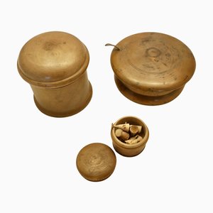 Hand Made Sycamore Treen Pots 1 with Miniatures, Set of 3