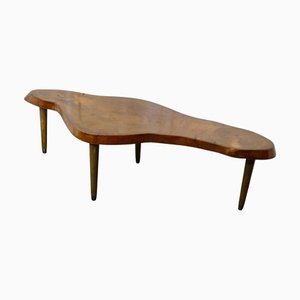 Vintage Handcrafted Freeform Live Edge Elm Slab Coffee Table, 1960