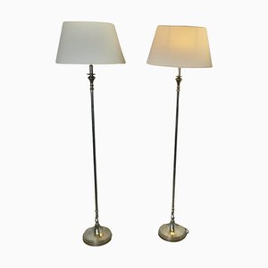 Vintage Silver Floor Lamps with Shades, 1970, Set of 2