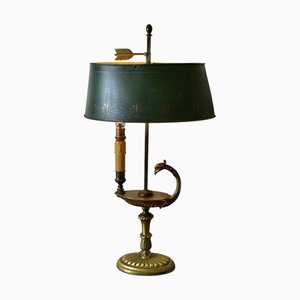 French Painted Toleware and Brass Desk Lamp