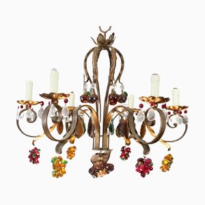 Six Branch Chandelier with Coloured Crystal Fruits, 1890