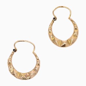 French 18 Karat Rose Gold Faceted Hoop Earrings, 1960s, Set of 2