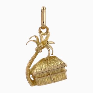 Modern 18 Karat Yellow Gold Hut Coconut Tree Charm Pendant
