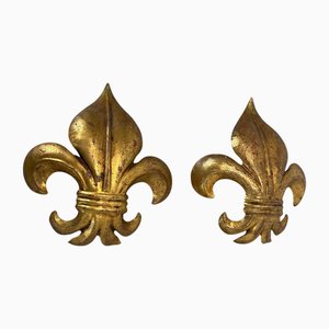 Goldene französische Vintage Florentiner Lily Wandlampen von Hans Kögl, 1970er, 2er Set