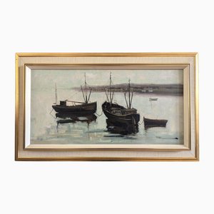 Tranquil Moorings, años 50, óleo sobre lienzo, enmarcado