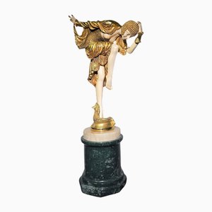 JR Colinet, Scultura in stile criselefantino, 1930, Bronzo dorato su base in marmo